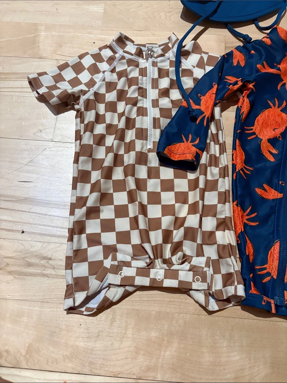 Crab Print Navy & Orange Zippered Rash Guard Romper 12-18 months